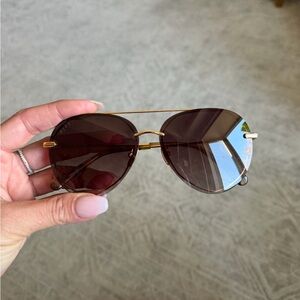 DIFF eyewear Gold Frame Brown Lens Women's Aviator Sunglasses